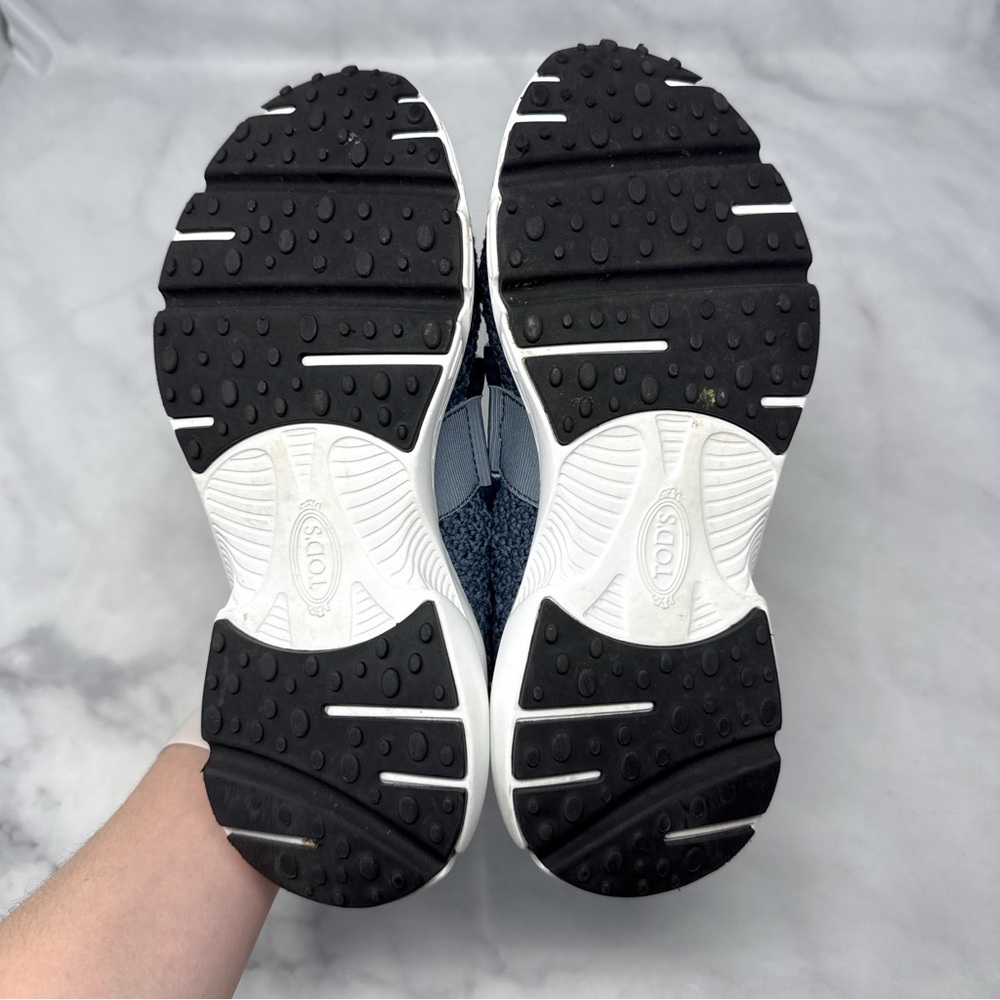 Tod's Kate Crochet Technical Knit Leather Slip On Sneaker Shoes Blue Athleisure - Picture 12 of 15
